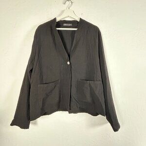 Cut Loose Womens Black Button-Front Lightweight Jacket Medium Two-Pocket Casual